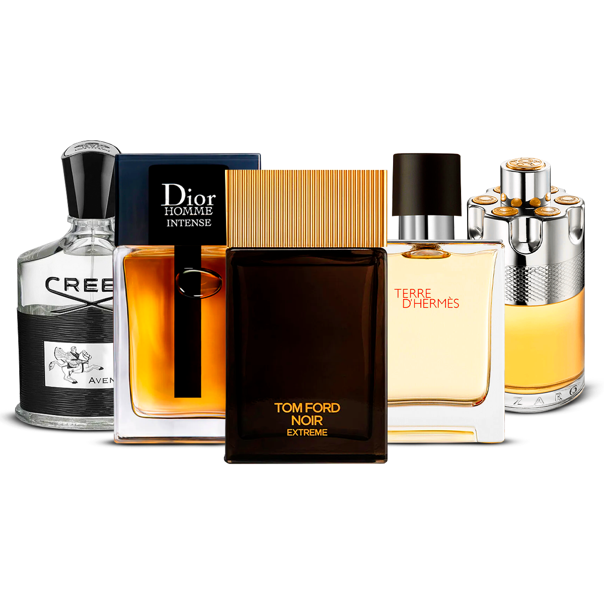 Set de 5 Perfumes – Creed Aventus, Dior Homme Intense, Tom Ford Noir Extrême, Terre d'Hermès i Azzaro Wanted [100 ml cada uno]