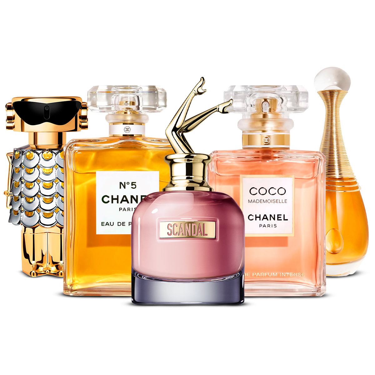 Set de 5 Perfumes – Fame, Chanel Nº5, Scandal, Coco Mademoiselle i J'adore [100 ml cada uno]