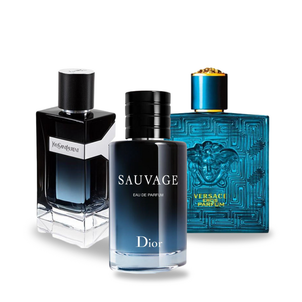 Set de 3 Perfumes | Dior SAUVAGE, Yves Saint Laurent Y MEN, Versace EROS 100 ml