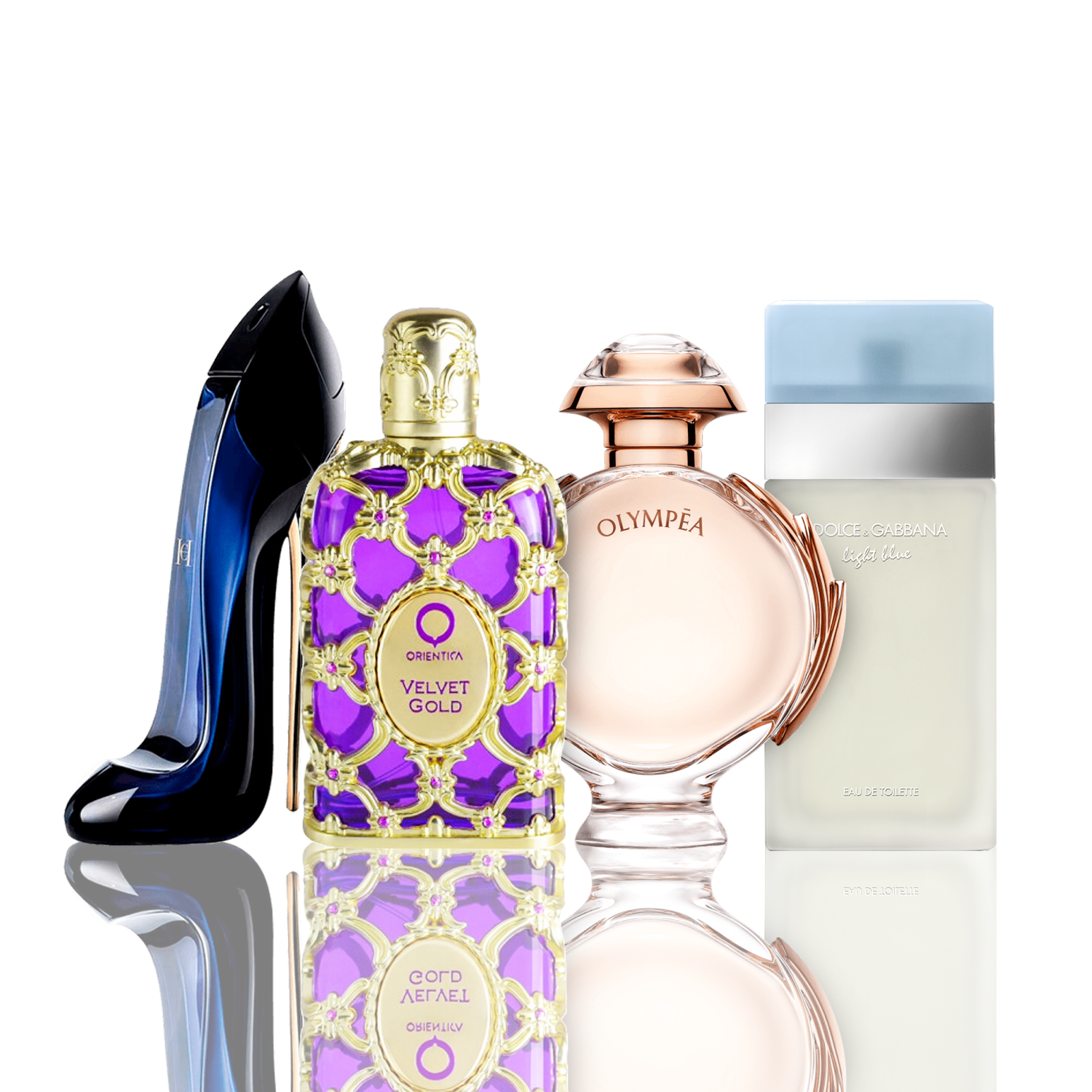 Set de 4 Perfumes | Light Blue + Orientica Velvet Gold + Good Girl + Olympea 100 ml